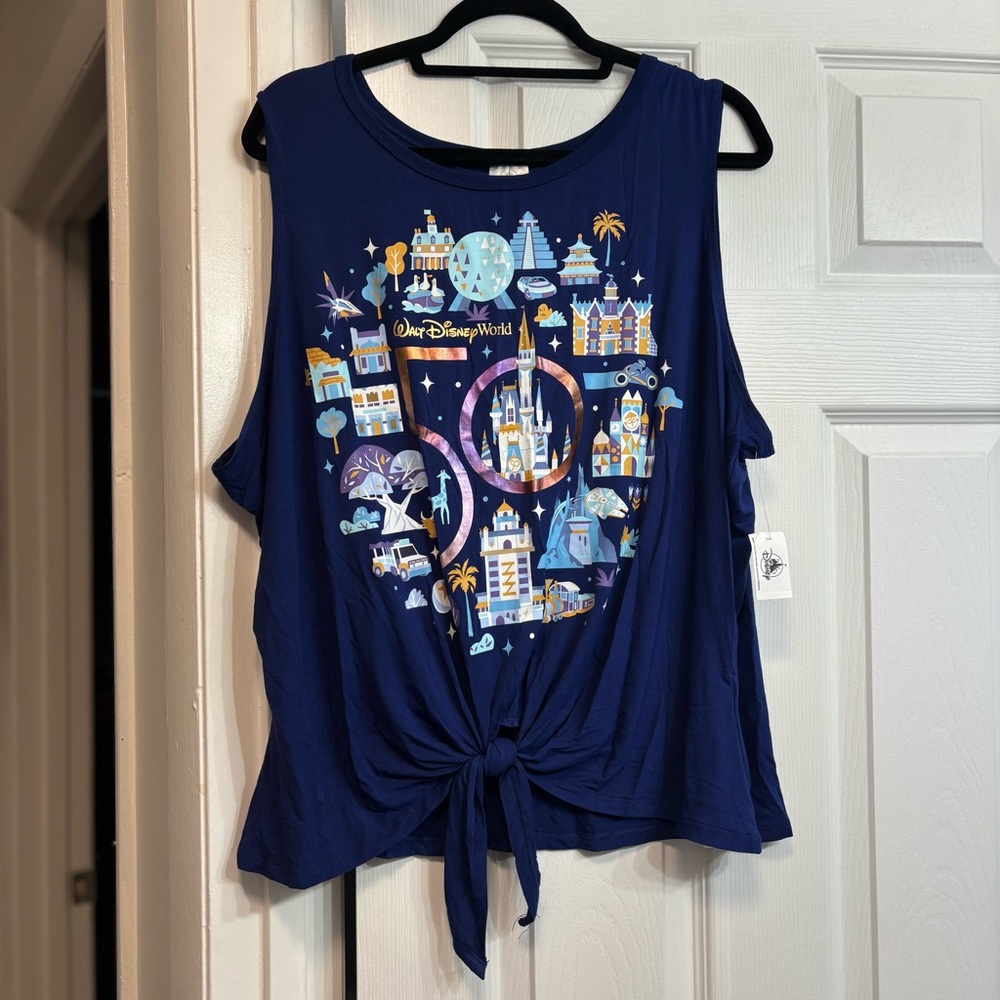 Walt Disney World 50th Anniversary All Parks Tank with Tie, Women Plus Size 2XL